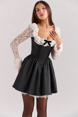 Black Lace Ruffle Mini Dress