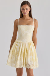Lemon Custom Lace Cotton Broderie Anglaise Mini Dress
