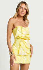 Amalie The Label - Frederika Strapless Ruffle Detail Jacquard Mini Dress - In Yellow