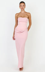 Phoebe Maxi Dress - Strapless Structured Bodice Drape Skirt Dress in Pink