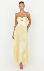 Shay Maxi Dress - Sweetheart Cut Out Pleated Dress in Lemon