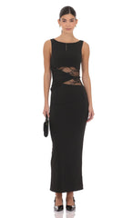 Lace Cutout Maxi Dress in Black