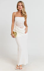 Rania Maxi Dress - Contrast Lace Bodice Bias Cowl Drop Waist Dress in Cream