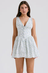 White Bluebell Print Corset Mini Dress