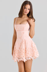 Peach Scallop Lace Broderie Anglaise Mini Dress