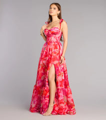 Elana Floral A-Line Slit Formal Dress