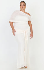Nicolette Maxi Dress - Cape Sleeve Off Shoulder Dress in Cream