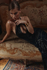 Black & Gold Devore Velvet Maxi Gown