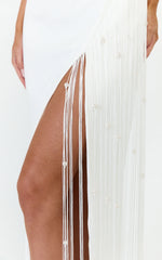 Liana Maxi Dress - Strapless Pearl Fringe Dress in White