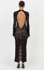 Emma Midi Dress - Long Sleeve Open Back Fitted Dress in Black