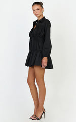 Elodie Mini Dress - Button Down Ruched Tiered Smock Dress in Black