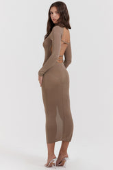 Tan Knit Midi Dress