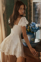 White Custom Lace + Cotton Broderie Anglaise Mini Dress