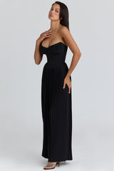 Black Georgette Pleated Maxi Dress