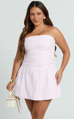 Donatella Mini Dress - Strapless Drop Waist Dress in Pink