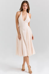 Vintage Cream Georgette Halter Sundress