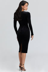 Black Velvet Silhouette Midi Dress