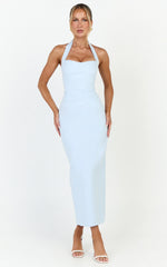 Sandy Maxi Dress - Sweetheart Neckline Halter Dress in Light Blue