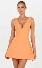 Karissa Mini Dress - V Neck Fit And Flare Dress in Orange