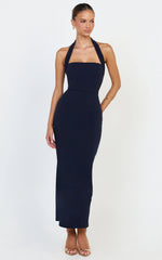 Salome Midi Dress - Halter Neck Column Dress in Navy