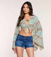 Good Vibes Flare Sleeve Tie-Front Top