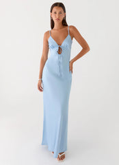 Flora Satin Maxi Dress - Ice Blue
