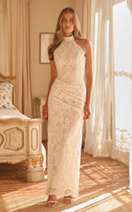 Molly Midi Dress - Backless Lace Halter Dress in White