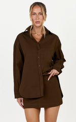 Blanche Top - Oversized Patch Pocket Long Sleeve Shirt in Dark Chocolate