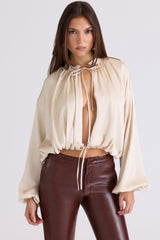 Ecru Satin Open Front Blouse