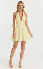 Janie Mini Dress - Halter Neck Dress in Lemon