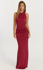 Lizzy Maxi Dress - Backless Ruched Bodycon Dress in Wine