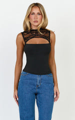 Blanche Top - Cut Out Lace Top in Black