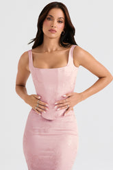 Pink Floral Satin Longline Corset