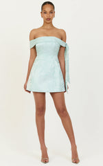 Cora Mini Dress - Off Shoulder Tie Detail Dress in Mint