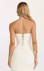 Helda Top - Strapless Corset Lace Up Back Top in Off White