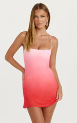 Lolly Mini Dress - Cowl Back Lace Up Dress in Blush Ombre Print