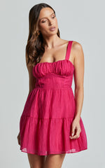 Alva Mini Dress - Sleeveless Ruched Bust Tiered Dress in Fuchsia