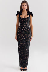 Black Velvet Lace Maxi Dress