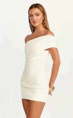 Stefanie Mini Dress - Ruched One Shoulder Dress in White