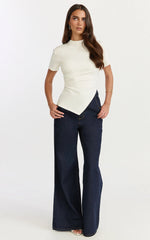 Rosalie Top - Asym Ruched Tshirt in White