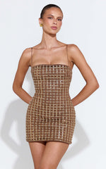 Daphne Mini Dress - Bodycon Sequin Embellished Dress in Gold