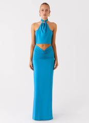 Chiquita Halter Maxi Dress - Turquoise Blue