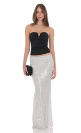 Sequin Maxi Skirt in Silver