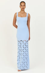 Sabrina Maxi Dress - Scoop Neck Laser Cut Dress in Blue