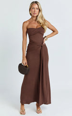 Aria Midi Dress - Strapless Tie Waist Dress in Chocolate