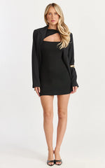 Lily Mini Dress - Front Twist Cut Out Long Sleeve Dress in Black