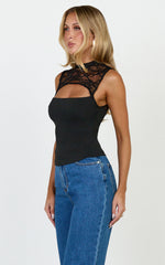 Blanche Top - Cut Out Lace Top in Black