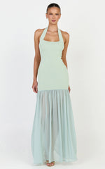 Barbara Maxi Dress - Halter Scoop Neck Contrast Georgette Dress in Sage