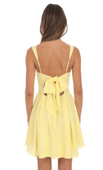 Back Bow Fit and Flare Dress in Pastel Yellow