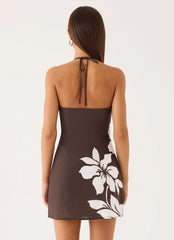Agneta Halter Linen Mini Dress - Chocolate Tropic Floral